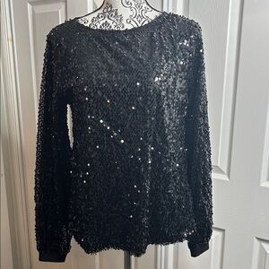 Anna-Kaci Black Sequin Long-Sleeve Women's Top S Elegant Formal Fancy